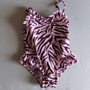 18m Toddler Swimsuit, Banana Cabana,Pink Zebra Print Swimsuit, Made in USA, Y2k